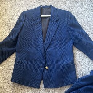 Vintage 90’s Navy Plaid Blazer Skirt Set Size 10 Preppy Dark Academia